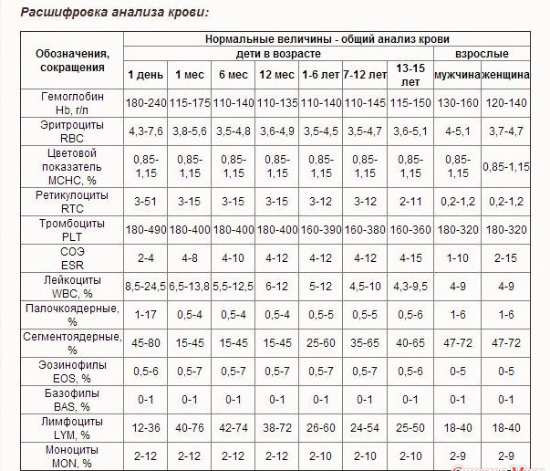 развернутый анализ крови расшифровка у детей